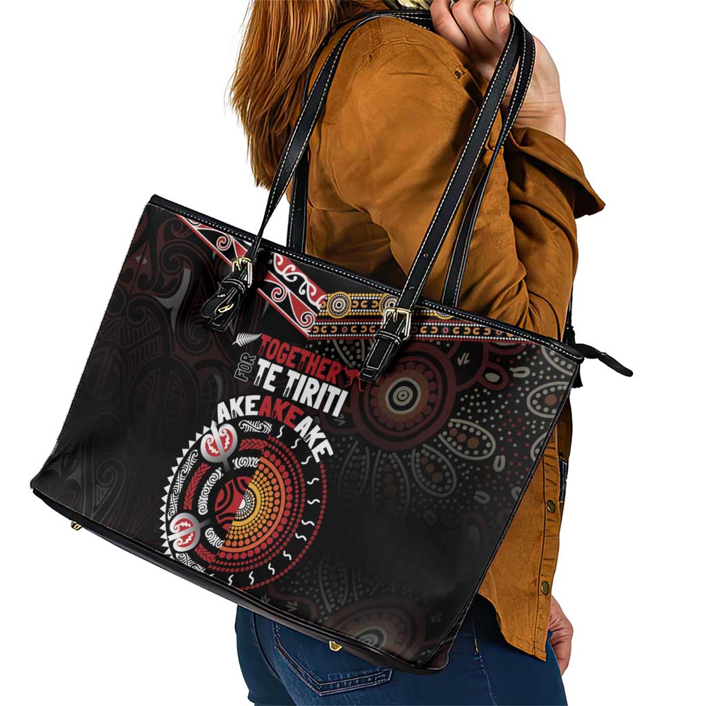 Aotearoa and Australia Indigenous Leather Tote Bag Stand Together For Te Tiriti LT7 - Polynesian Pride