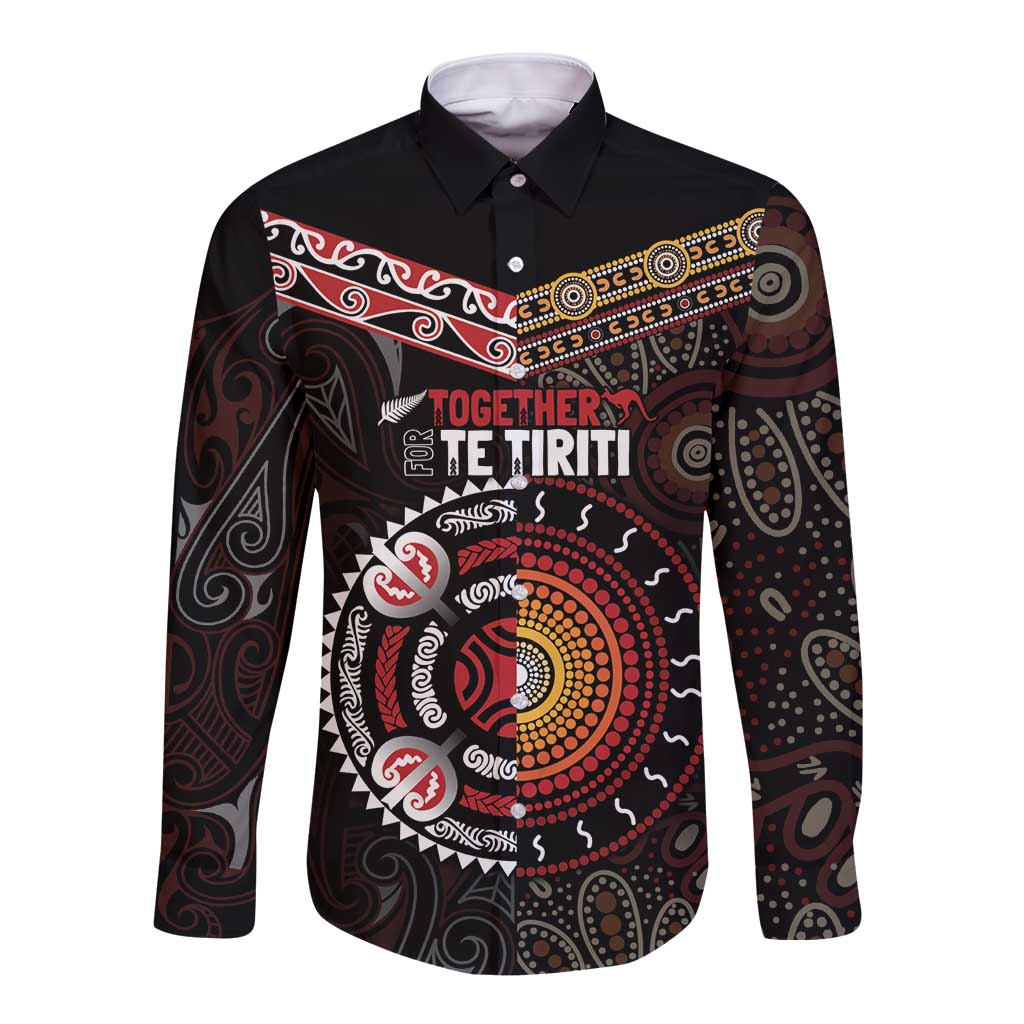 Aotearoa and Australia Indigenous Long Sleeve Button Shirt Stand Together For Te Tiriti