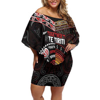 Aotearoa and Australia Indigenous Off Shoulder Short Dress Stand Together For Te Tiriti LT7 Women Black - Polynesian Pride