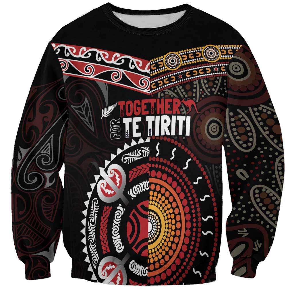 Aotearoa and Australia Indigenous Sweatshirt Stand Together For Te Tiriti LT7 Unisex Black - Polynesian Pride