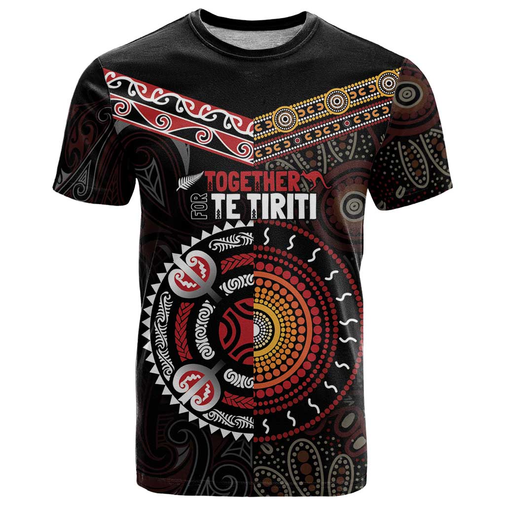 Aotearoa and Australia Indigenous T Shirt Stand Together For Te Tiriti LT7 Black - Polynesian Pride