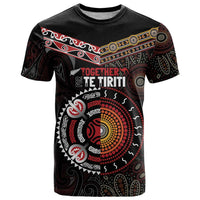 Aotearoa and Australia Indigenous T Shirt Stand Together For Te Tiriti LT7 Black - Polynesian Pride