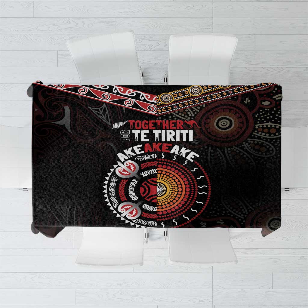 Aotearoa and Australia Indigenous Tablecloth Stand Together For Te Tiriti LT7 Black - Polynesian Pride