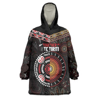 Aotearoa and Australia Indigenous Wearable Blanket Hoodie Stand Together For Te Tiriti LT7 One Size Black - Polynesian Pride