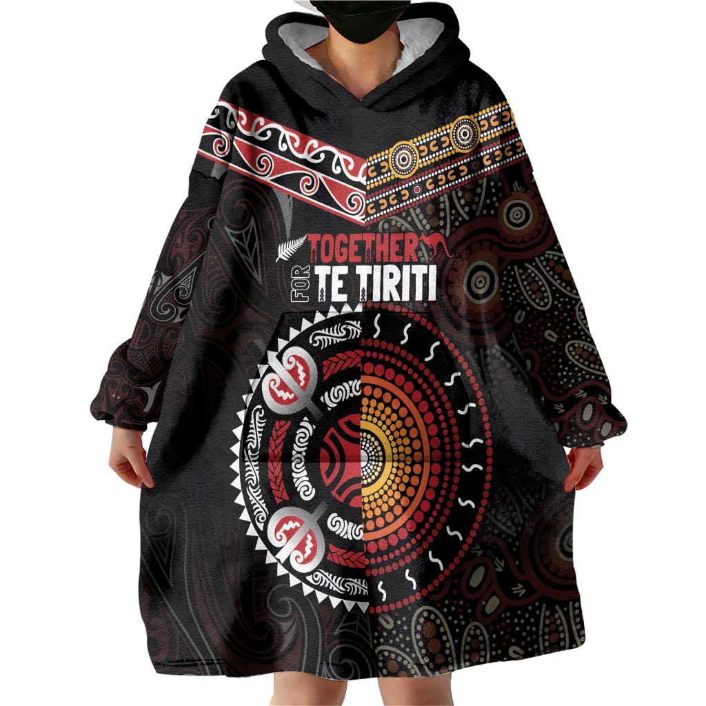 Aotearoa and Australia Indigenous Wearable Blanket Hoodie Stand Together For Te Tiriti LT7 - Polynesian Pride