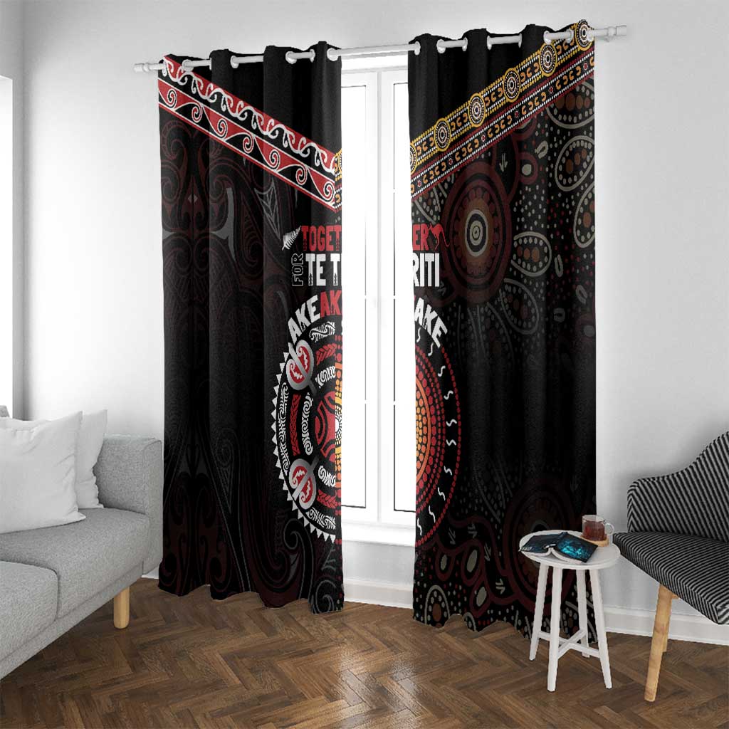 Aotearoa and Australia Indigenous Window Curtain Stand Together For Te Tiriti LT7 With Grommets Black - Polynesian Pride