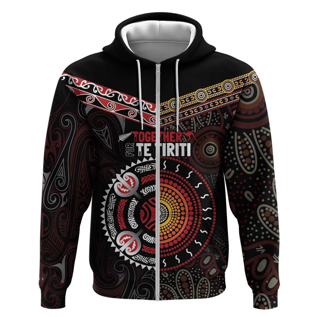 Aotearoa and Australia Indigenous Zip Hoodie Stand Together For Te Tiriti