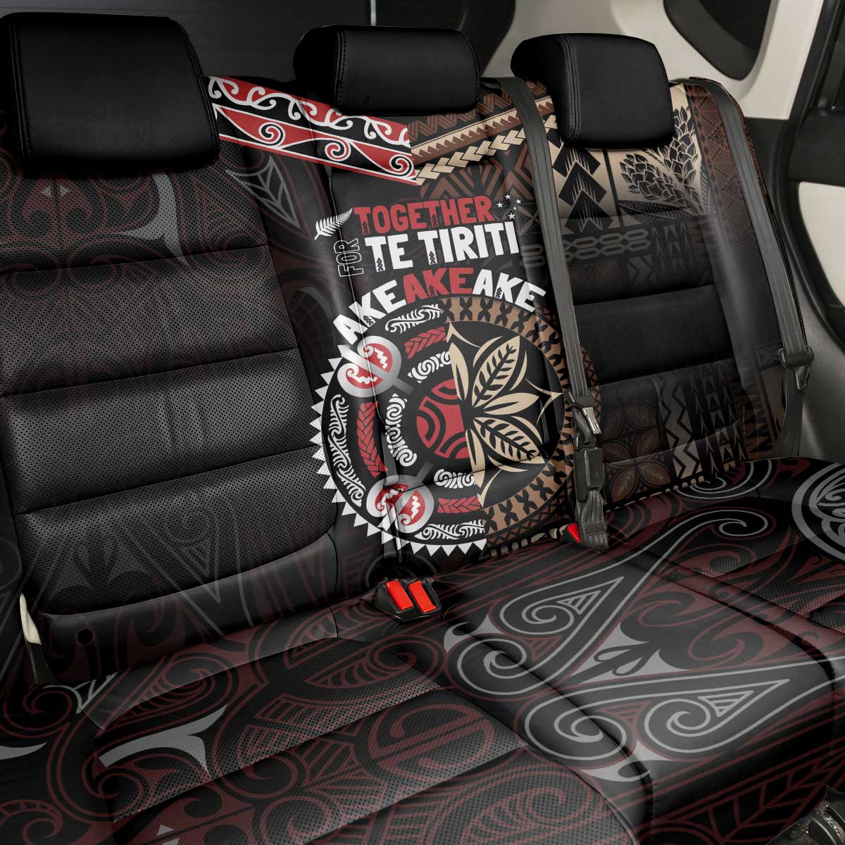 Aotearoa and Samoa Together For Te Tiriti Back Car Seat Cover Kowhaiwhai Mix Siapo