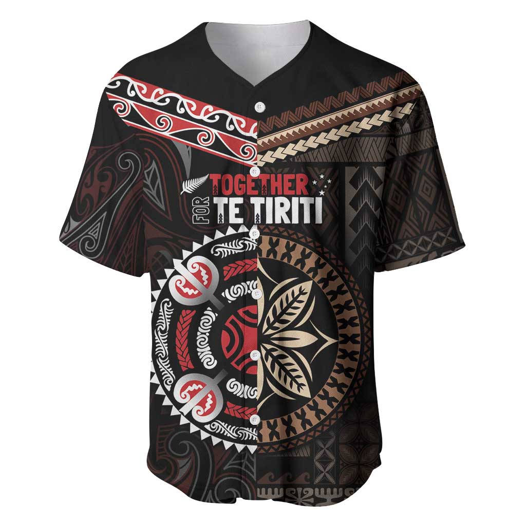 Aotearoa and Samoa Together For Te Tiriti Baseball Jersey Kowhaiwhai Mix Siapo