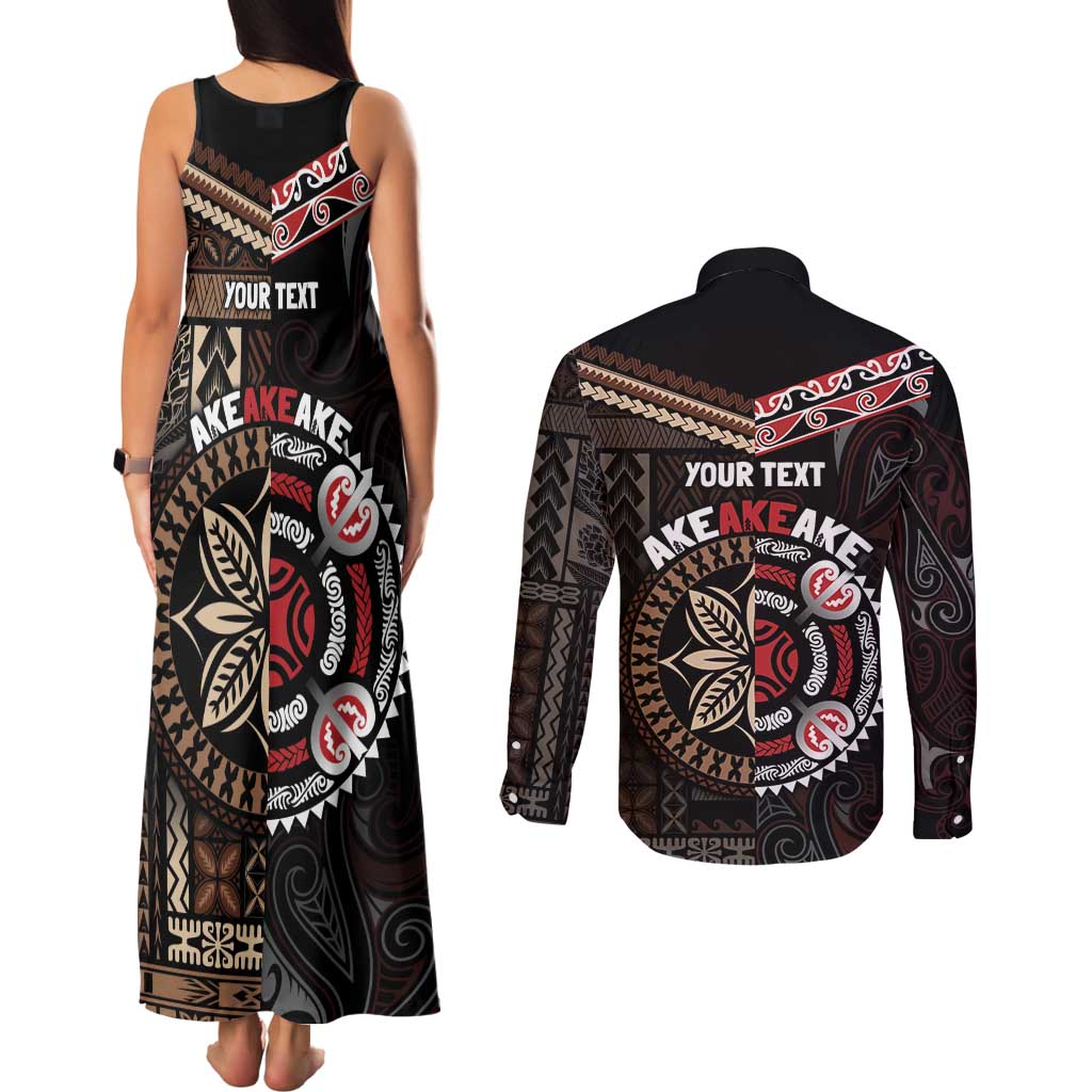 Aotearoa and Samoa Together For Te Tiriti Couples Matching Tank Maxi Dress and Long Sleeve Button Shirt Kowhaiwhai Mix Siapo