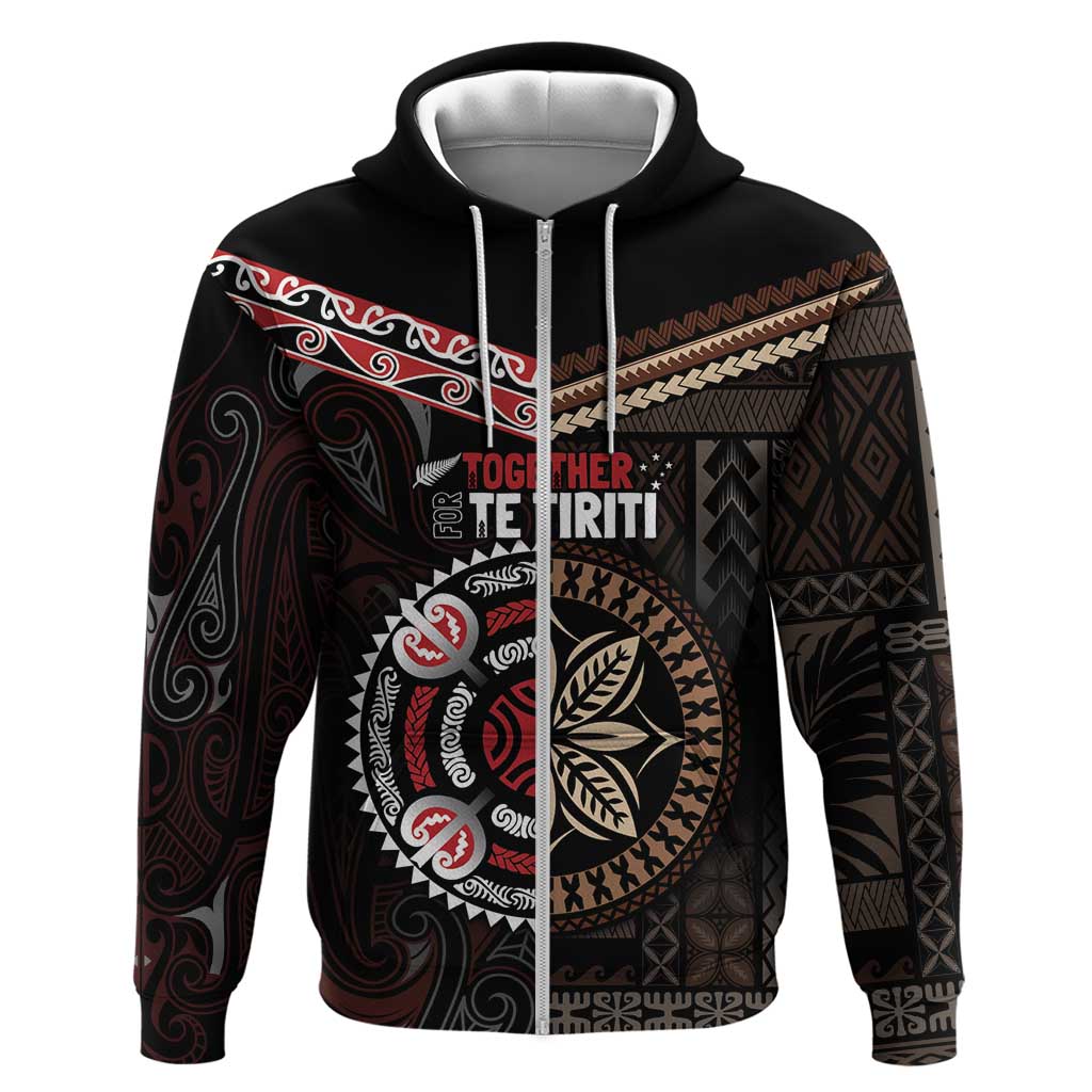 Aotearoa and Samoa Together For Te Tiriti Hoodie Kowhaiwhai Mix Siapo