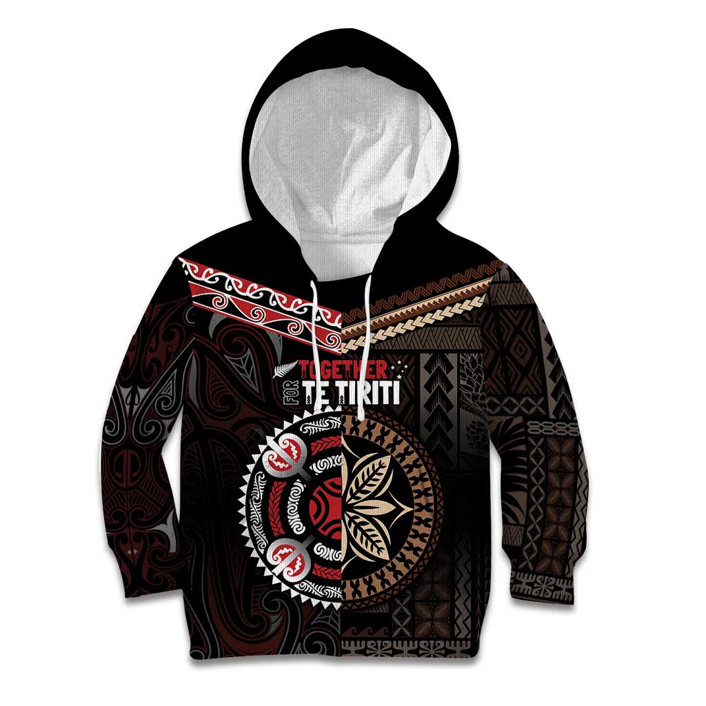 Aotearoa and Samoa Together For Te Tiriti Kid Hoodie Kowhaiwhai Mix Siapo