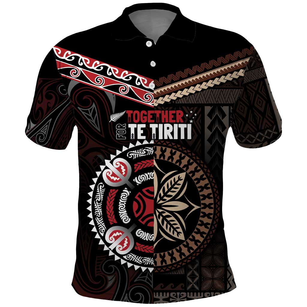 Aotearoa and Samoa Together For Te Tiriti Polo Shirt Kowhaiwhai Mix Siapo