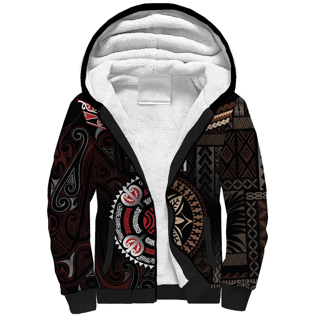 Aotearoa and Samoa Together For Te Tiriti Sherpa Hoodie Kowhaiwhai Mix Siapo