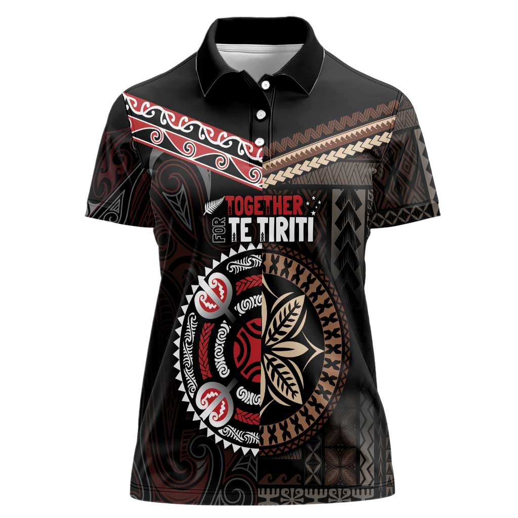 Aotearoa and Samoa Together For Te Tiriti Women Polo Shirt Kowhaiwhai Mix Siapo