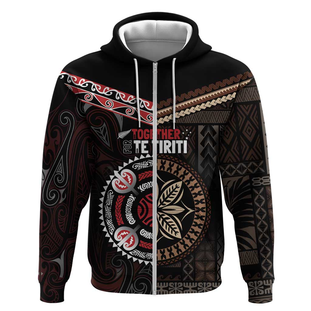 Aotearoa and Samoa Together For Te Tiriti Zip Hoodie Kowhaiwhai Mix Siapo