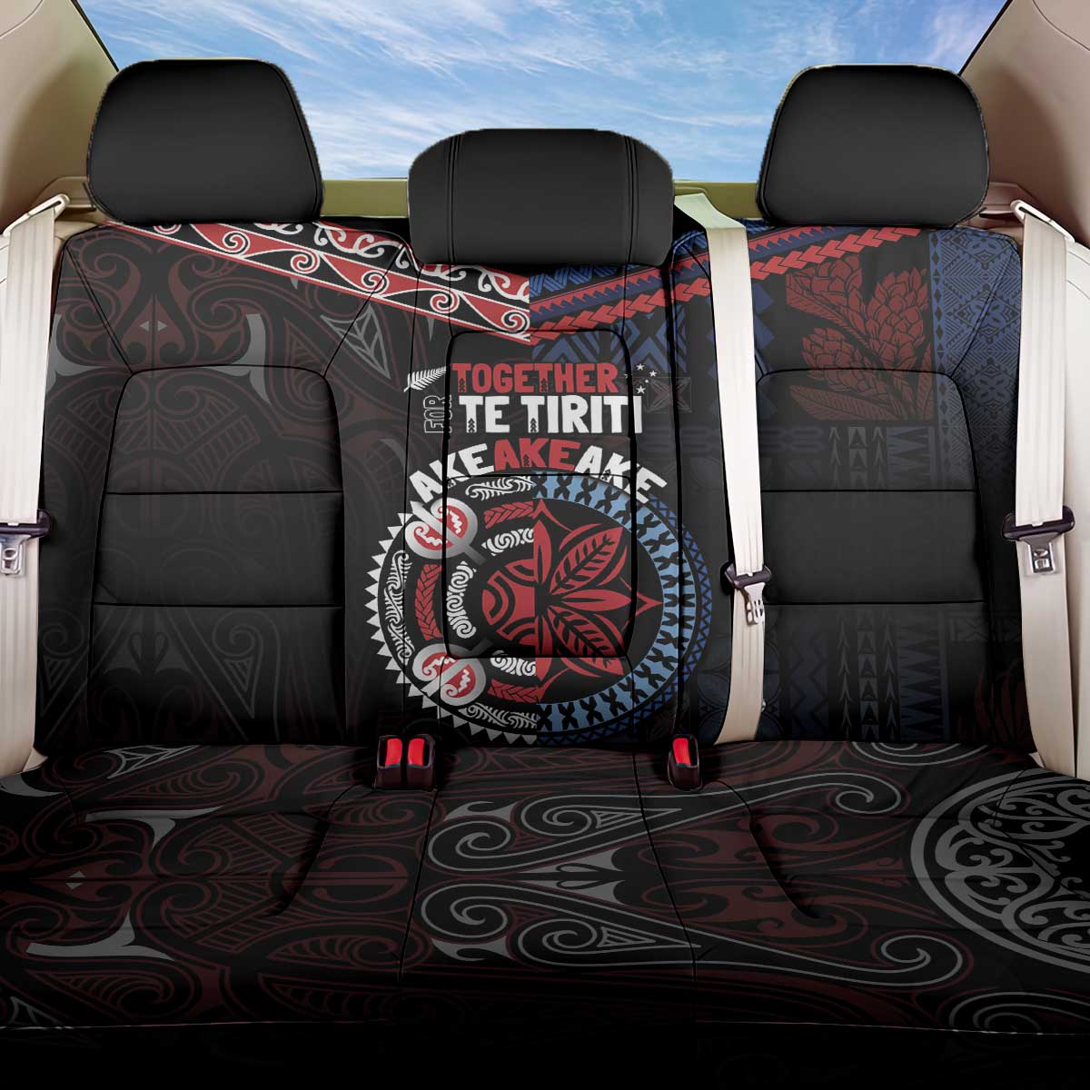 Aotearoa and Samoa Together For Te Tiriti Back Car Seat Cover Kowhaiwhai Mix Siapo - Flag Color