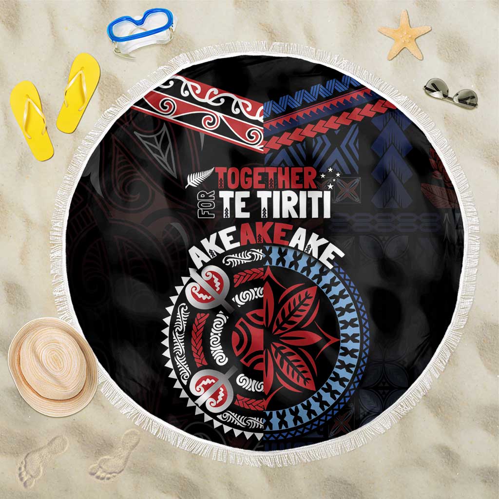 Aotearoa and Samoa Together For Te Tiriti Beach Blanket Kowhaiwhai Mix Siapo - Flag Color