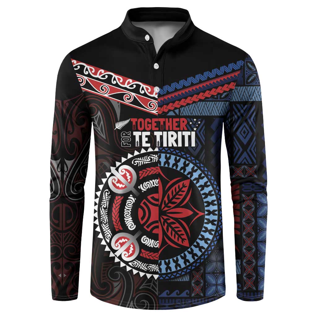 Aotearoa and Samoa Together For Te Tiriti Button Sweatshirt Kowhaiwhai Mix Siapo - Flag Color