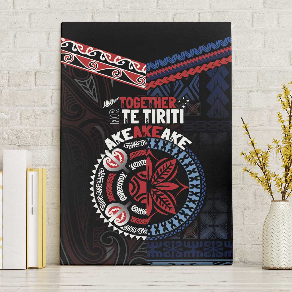 Aotearoa and Samoa Together For Te Tiriti Canvas Wall Art Kowhaiwhai Mix Siapo - Flag Color