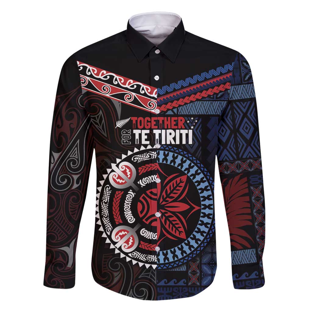 Aotearoa and Samoa Together For Te Tiriti Family Matching Long Sleeve Bodycon Dress and Hawaiian Shirt Kowhaiwhai Mix Siapo - Flag Color