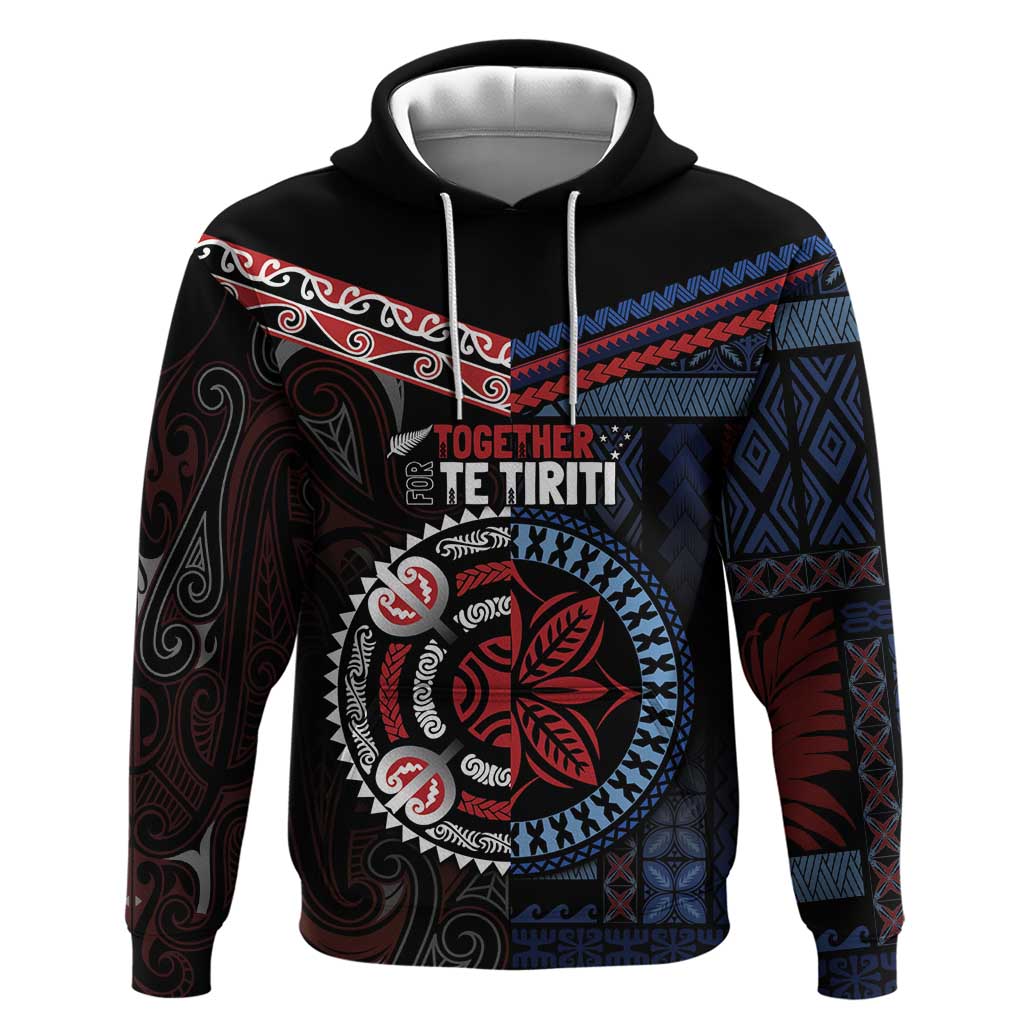 Aotearoa and Samoa Together For Te Tiriti Hoodie Kowhaiwhai Mix Siapo - Flag Color