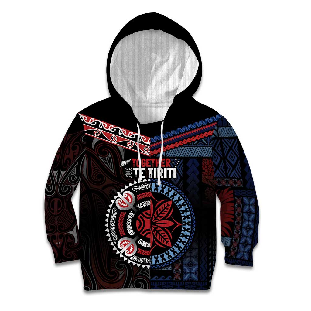 Aotearoa and Samoa Together For Te Tiriti Kid Hoodie Kowhaiwhai Mix Siapo - Flag Color