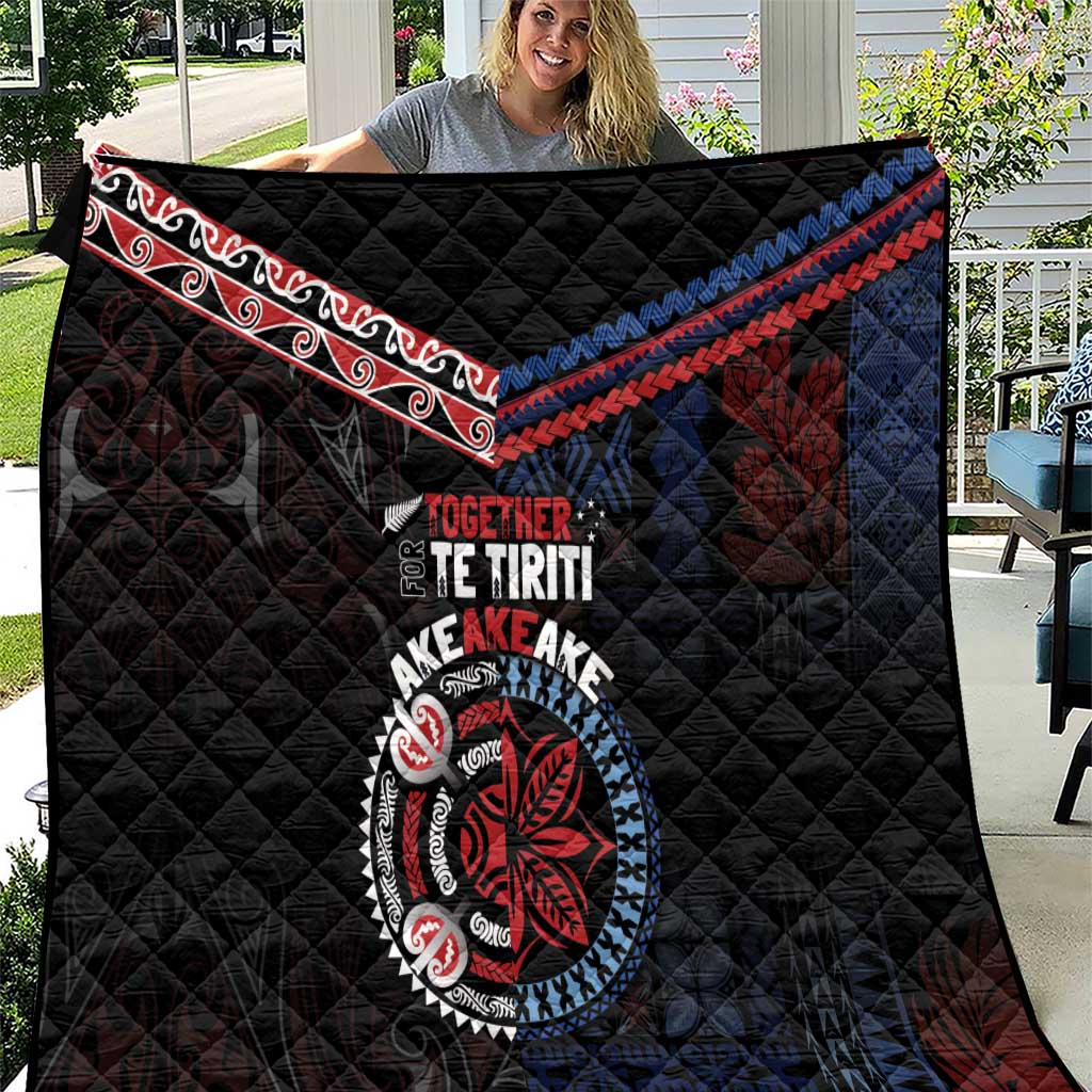 Aotearoa and Samoa Together For Te Tiriti Quilt Kowhaiwhai Mix Siapo - Flag Color