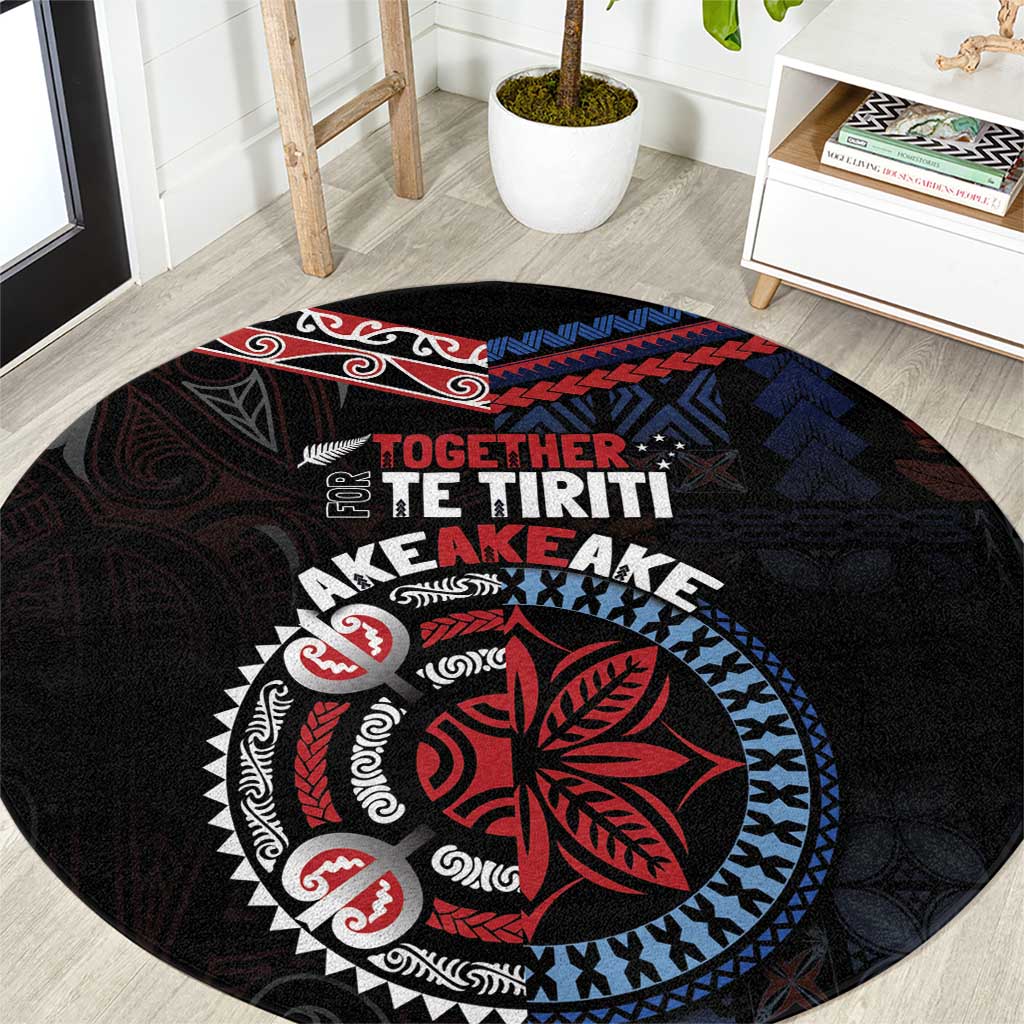 Aotearoa and Samoa Together For Te Tiriti Round Carpet Kowhaiwhai Mix Siapo - Flag Color