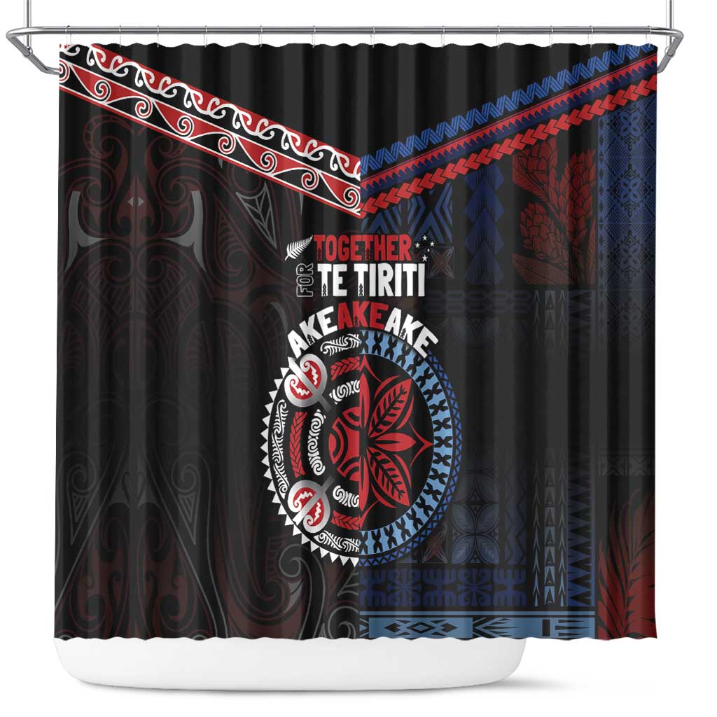 Aotearoa and Samoa Together For Te Tiriti Shower Curtain Kowhaiwhai Mix Siapo - Flag Color