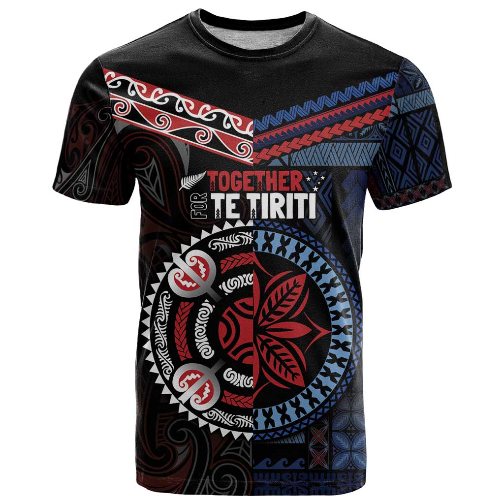 Aotearoa and Samoa Together For Te Tiriti T Shirt Kowhaiwhai Mix Siapo - Flag Color