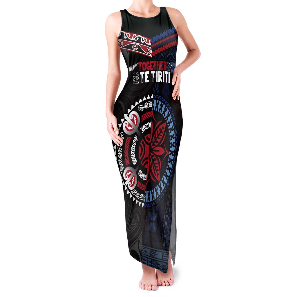 Aotearoa and Samoa Together For Te Tiriti Tank Maxi Dress Kowhaiwhai Mix Siapo - Flag Color