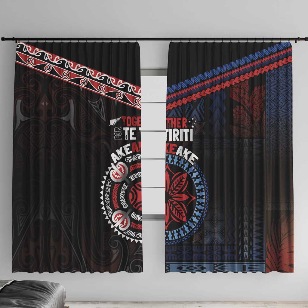 Aotearoa and Samoa Together For Te Tiriti Window Curtain Kowhaiwhai Mix Siapo - Flag Color