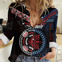 Aotearoa and Samoa Together For Te Tiriti Women Casual Shirt Kowhaiwhai Mix Siapo - Flag Color