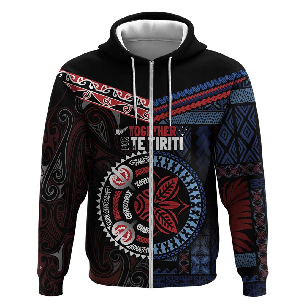 Aotearoa and Samoa Together For Te Tiriti Zip Hoodie Kowhaiwhai Mix Siapo - Flag Color