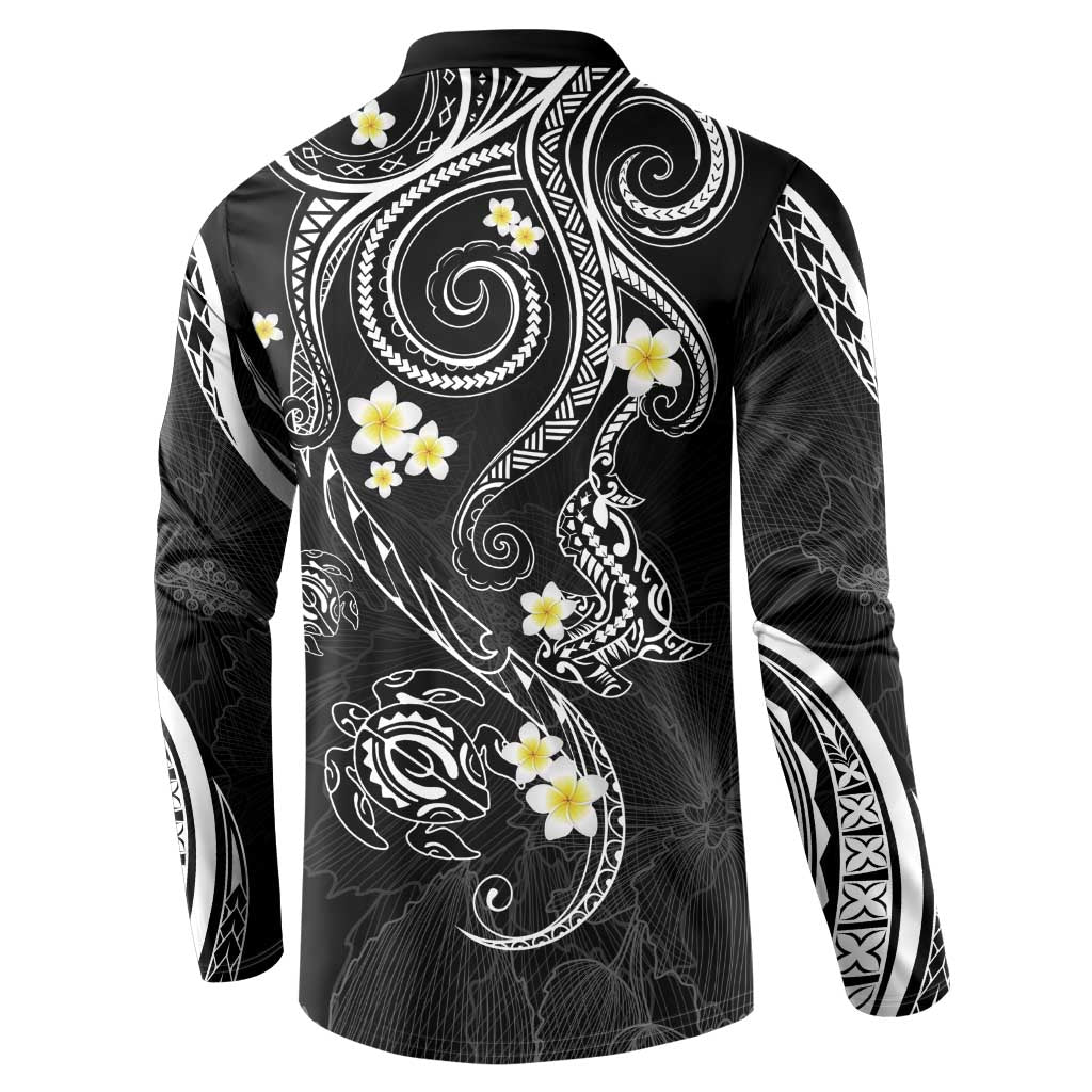 Polynesia Tribal Button Sweatshirt Tentacles Plumeria LT7 - Polynesian Pride