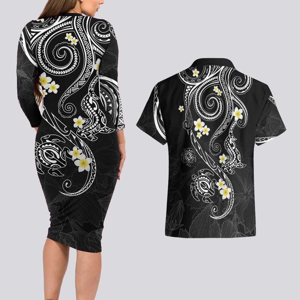 Polynesia Tribal Couples Matching Long Sleeve Bodycon Dress and Hawaiian Shirt Tentacles Plumeria LT7 - Polynesian Pride