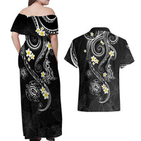 Polynesia Tribal Couples Matching Off Shoulder Maxi Dress and Hawaiian Shirt Tentacles Plumeria LT7 - Polynesian Pride