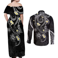 Polynesia Tribal Couples Matching Off Shoulder Maxi Dress and Long Sleeve Button Shirt Tentacles Plumeria LT7 - Polynesian Pride