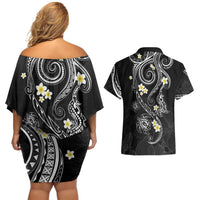 Polynesia Tribal Couples Matching Off Shoulder Short Dress and Hawaiian Shirt Tentacles Plumeria LT7 - Polynesian Pride