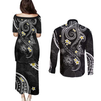 Polynesia Tribal Couples Matching Puletasi and Long Sleeve Button Shirt Tentacles Plumeria LT7 - Polynesian Pride