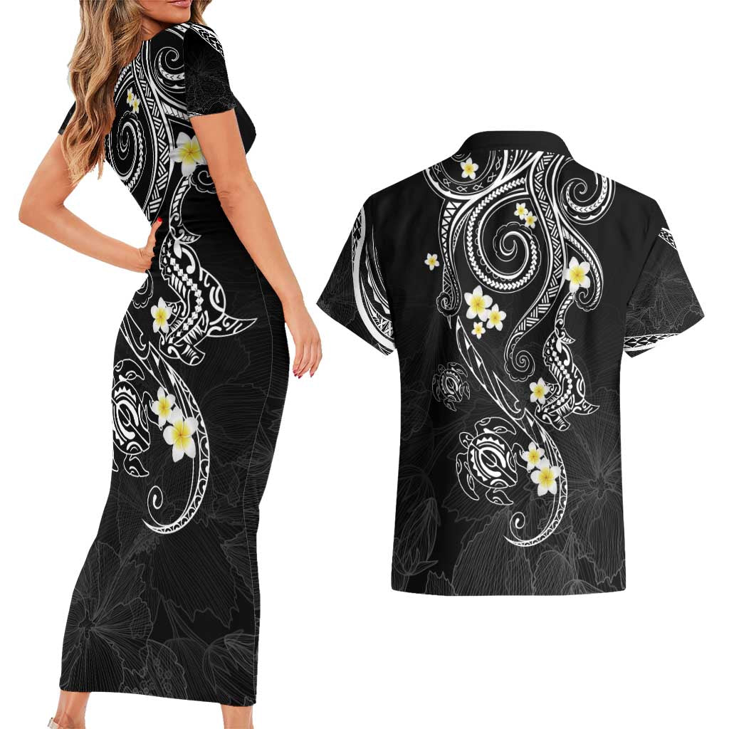 Polynesia Tribal Couples Matching Short Sleeve Bodycon Dress and Hawaiian Shirt Tentacles Plumeria LT7 - Polynesian Pride