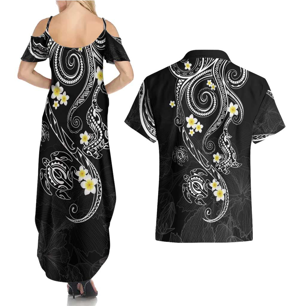 Polynesia Tribal Couples Matching Summer Maxi Dress and Hawaiian Shirt Tentacles Plumeria LT7 - Polynesian Pride