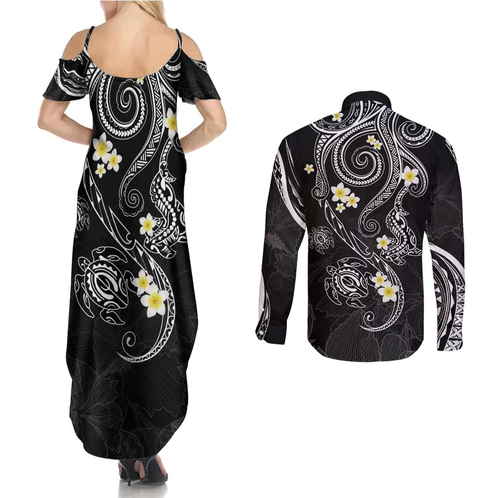 Polynesia Tribal Couples Matching Summer Maxi Dress and Long Sleeve Button Shirt Tentacles Plumeria LT7 - Polynesian Pride