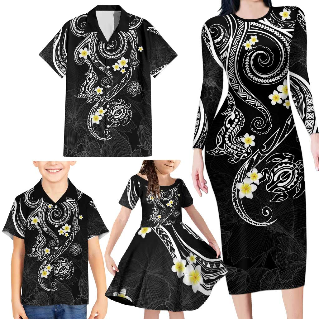 Polynesia Tribal Family Matching Long Sleeve Bodycon Dress and Hawaiian Shirt Tentacles Plumeria