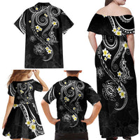 Polynesia Tribal Family Matching Off Shoulder Maxi Dress and Hawaiian Shirt Tentacles Plumeria
