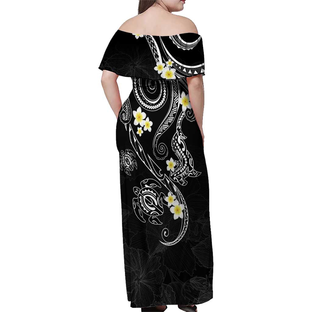 Polynesia Tribal Family Matching Off Shoulder Maxi Dress and Hawaiian Shirt Tentacles Plumeria