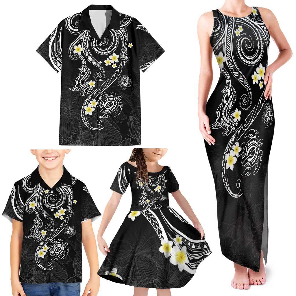 Polynesia Tribal Family Matching Tank Maxi Dress and Hawaiian Shirt Tentacles Plumeria