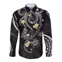Polynesia Tribal Long Sleeve Button Shirt Tentacles Plumeria LT7 Unisex Black - Polynesian Pride