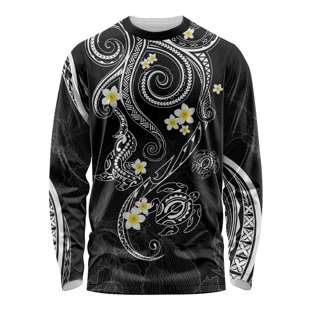 Polynesia Tribal Long Sleeve Shirt Tentacles Plumeria LT7 Unisex Black - Polynesian Pride